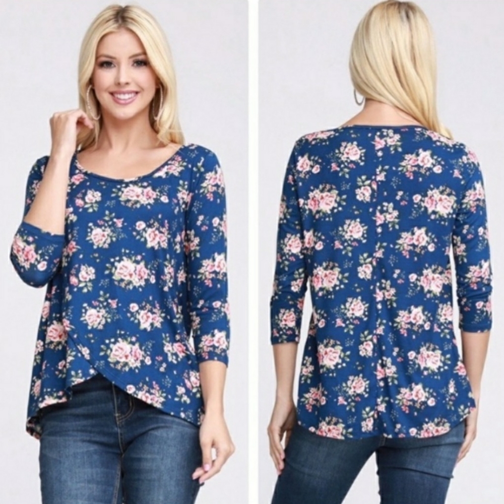 Navy Floral Overlap Top